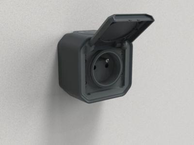Prise 2 pôles avec terre complet saillie Legrand Plexo anthracite