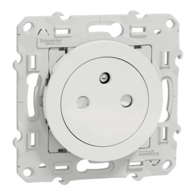 Prise 2 pôles + terre affleurante connexion rapide Odace Schneider Electric blanc
