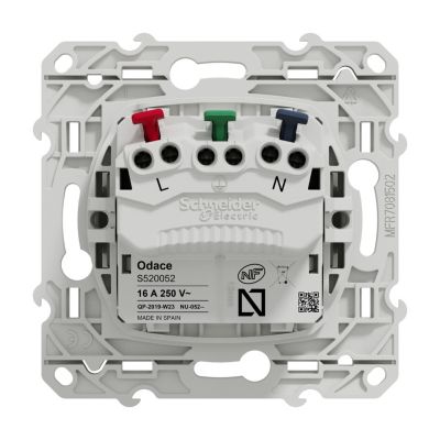 Prise 2 pôles + terre affleurante connexion rapide Odace Schneider Electric blanc