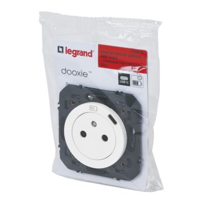 Prise Legrand Dooxie 2P+T 16A + Chargeur USB Type C Blanc - Avec Plaque