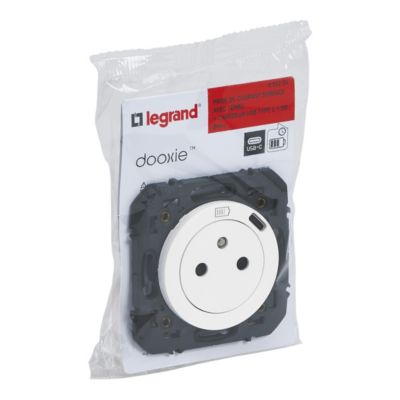 Prise 2 pôles + terre + Prise USB-C Legrand Dooxie blanc carrée