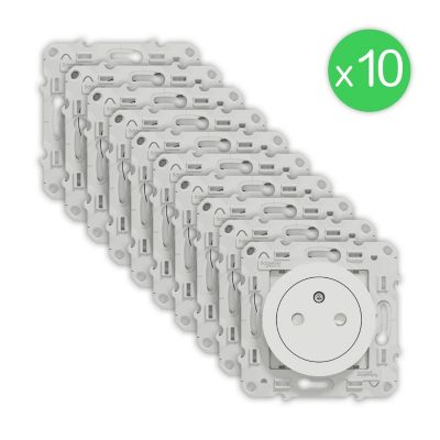 Prise 2 pôles + terre Schneider Electric Odace blanc à compléter 10 pièces