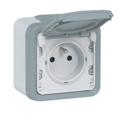 Prise 2 pôles+terres complète Legrand Plexo saillie gris