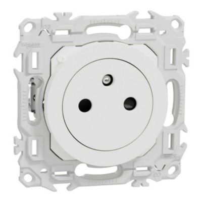 Prise 2P+T affleurante Odace, bornes automatiques, blanc craie S925052