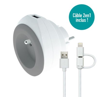 Prise 2P+T avec chargeur USB - gris - Watt&Co
