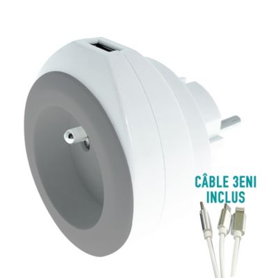 Prise 2P+T avec chargeur USB - gris - Watt&Co