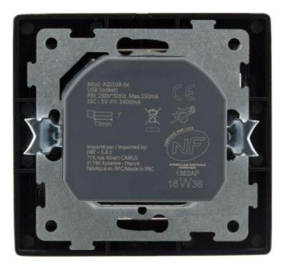 Prise 2P+T + USB encastrable Inox Art'Flat - Zenitech