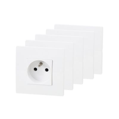Prise avec terre blanc complet, lot de 5