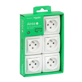 Prise avec terre complète saillie Schneider Electric Alréa blanc, lot de 5