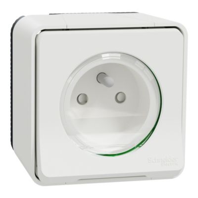 Prise avec terre étanche complète saillie Schneider Electric Mureva Styl blanc