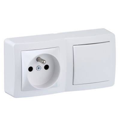Prise avec terre + interrupteur va-et-vient complets saillie Schneider Electric Alréa blanc