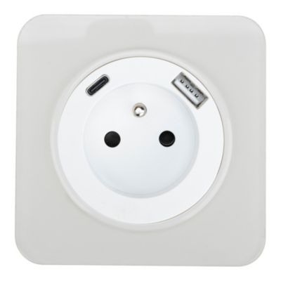 Prise avec terre Jacobsen Espen blanc à composer, 2xUSB-A+C