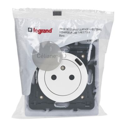 Prise Céliane + 1 prise USB-C Legrand bloc blanc
