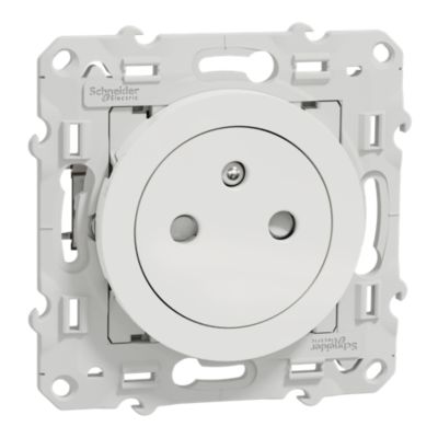 Prise de courant 2 pôles + terre affleurante avec griffes Schneider Electric Odace blanc