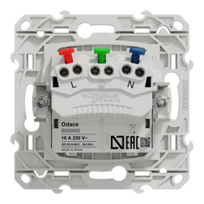 Prise de courant 2 pôles + terre affleurante avec griffes Schneider Electric Odace blanc
