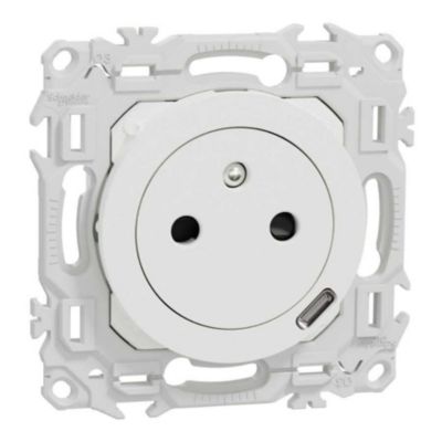 Prise de courant - 2P + T  + chargeur USB-C - Affleurante - Odace 2025 - S920042 - Schneider - Blanc craie