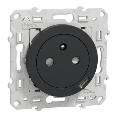 Prise de courant avec terre affleurante + usb C 10.5W Schneider Electric Odace anthracite