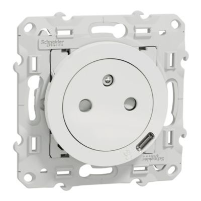 Prise de courant avec terre affleurante + usb C 10.5W Schneider Electric Odace blanc