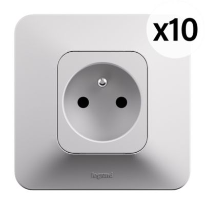 Prise de courant avec terre Neptune 16A blanc, bornes automatiques, Legrand (lot de 10)