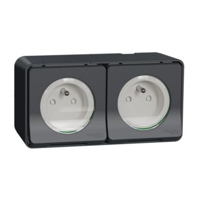 Prise de courant double avec 2 pôles + terre étanche complète saillie Schneider Electric Mureva Styl anthracite