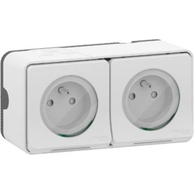 Prise de courant double avec 2 pôles + terre étanche complète saillie Schneider Electric Mureva Styl blanc