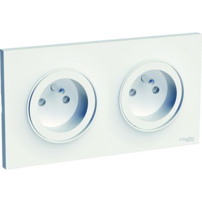 Prise de courant double avec terre complète Schneider Electric Odace blanc