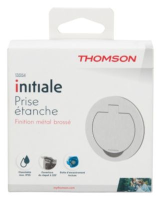 Prise de sol étanche ronde 16A 2 pôles + terre, aluminium brossé IP55, Thomson