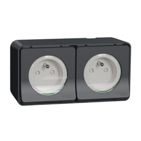 Prise double avec terre horizontale étanche complète saillie Schneider Electric Mureva Styl anthracite