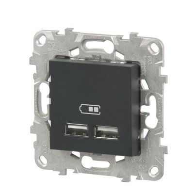 Prise USB Double Schneider Electric Unica Déco Aluminium - Mécanisme Neuf