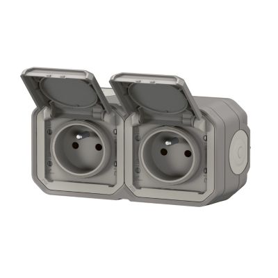 Prise Legrand Plexo gris en saillie, lot de 2
