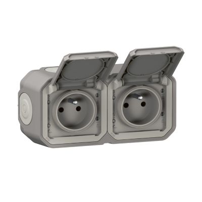 Prise Legrand Plexo gris en saillie, lot de 2