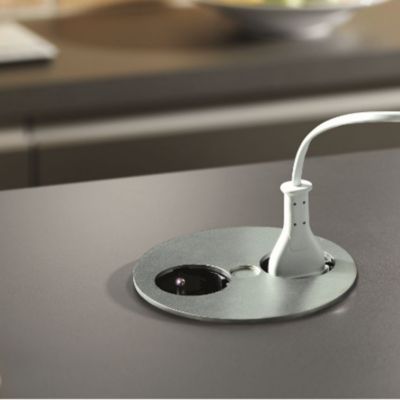 Prise plan de travail ALTON - Double prise à encastrer inox chromé mat