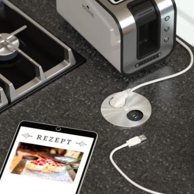 Prise plan de travail ORNO - 1 prise 1 USB-A et 1 USB-C inox