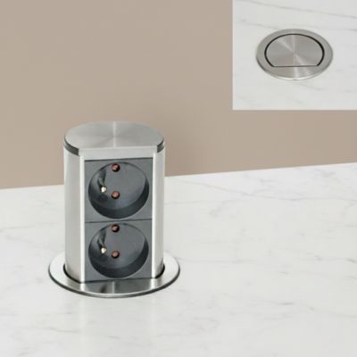 Prise plan de travail SUTTON - Double prise rétractable inox brossé
