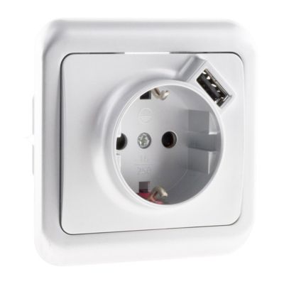 Prise Schuko 16A + USB gris Zenitech