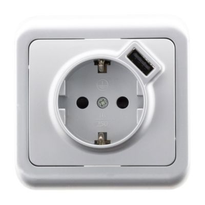 Prise Schuko 16A + USB gris Zenitech