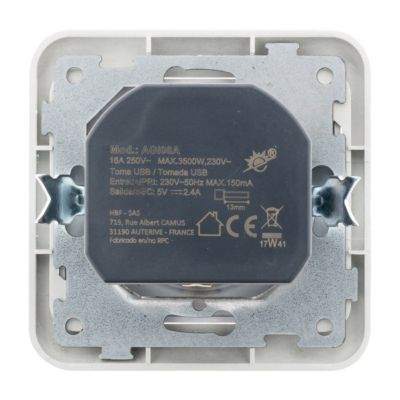 Prise Schuko 16A + USB gris Zenitech