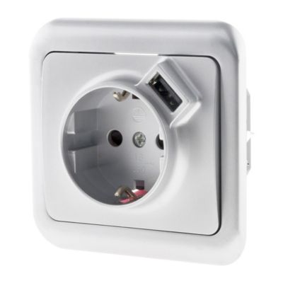Prise Schuko 16A + USB gris Zenitech