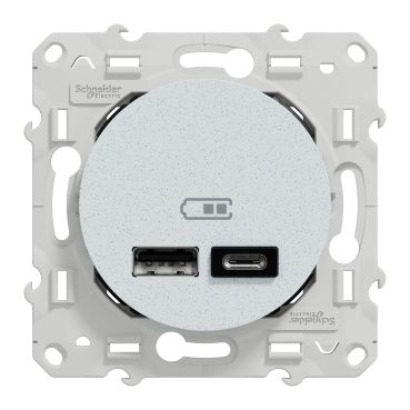 Prise USB double type A+C 5 Vcc 2.4 A affleurante Odace recyclé Schneider Electric blanc