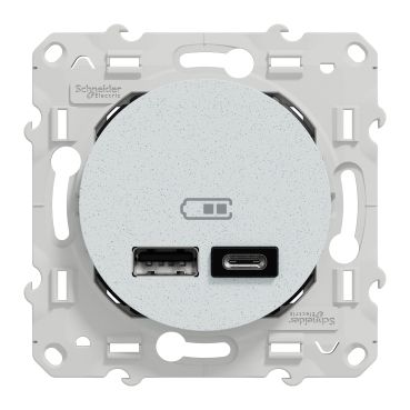 Prise USB double type A+C 5 VCC 2.4 A affleurante Odace Schneider Electric blanc