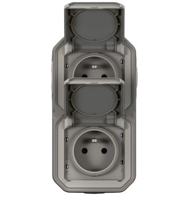 Prise verticale Legrand Plexo gris en saillie, lot de 2