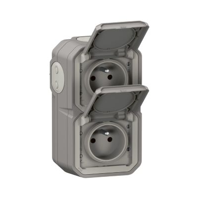 Prise verticale Legrand Plexo gris en saillie, lot de 2