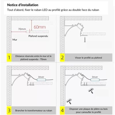 Profilé Aluminium Blanc 2m pour Ruban LED Double pour Faux-Plafond - SILAMP