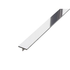 Profil décoratif Ilcom T en acier inoxydable pour couvrir  jonction Argent poli - 20mm X 10mm X 2700mm