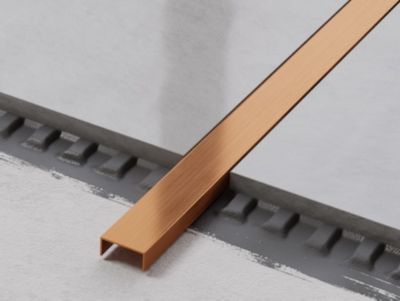 Profilé décoratif U en acier inoxydable pour carrelage Cuivre satiné - 20 mm x 2440 mm x 0,65 ep.