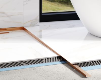 Profil de douche Ilcom LKP en acier inoxydable pour sol côté gauche Argent satiné - 11mm x 1800mm x 0,65 ep.