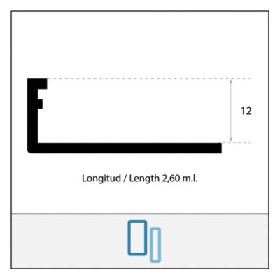 Profilé LAQUÉ OXYDE INTÉRIEUR/EXTÉRIEUR 12mm décoratif pour Carrelage Mural. Aluminium Laqué L.2,60m x 12mm. Luxury Oxyde