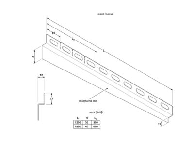 Profil latéral droit incliné Ilcom en acier inoxydable Argent satiné Argent satiné - 12mm x 1800mm x 0,65 ep.