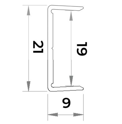 Profilé U pour habillage de chant 9x21.5x9, Laqué noir mat, lg 1950mm