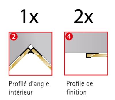 Profilé de fintion + 1 profilé d'angle intérieur H.255 x l.2,3 cm, aluminium, argent, Schulte Deco Design vendu par 2